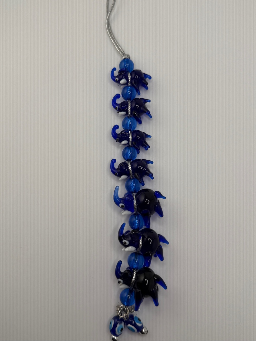 Turkish Evil Eye Charm Hanger With Glass Elephants For Good Luck 10” Long